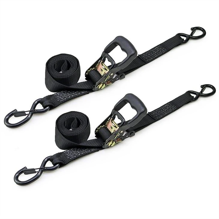 1.5 Inch Ratchet Tie Down Strap With Rubber Handle & Lockable S Hook For Heavy Duty Cargo Storage